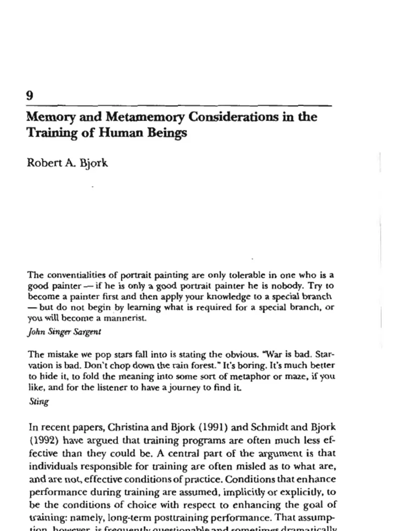 Bjork (1994) · Memory and Metamemory Considerations in the Training of Human Beings · Metacognition: Knowing about Knowing, MIT Press, 185–205