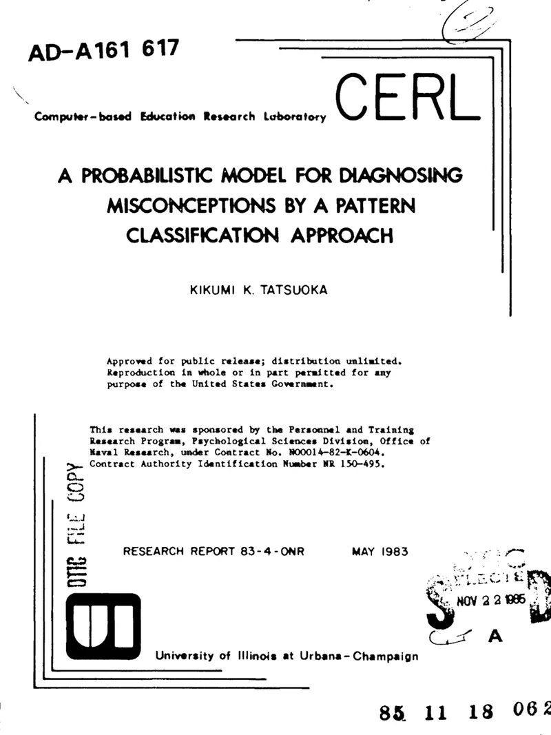 Tatsuoka (1983) · A Probabilistic Model for Diagnosing Misconceptions by a Pattern Classification Approach · CERL Research Report 83-4-ONR, University of Illinois
